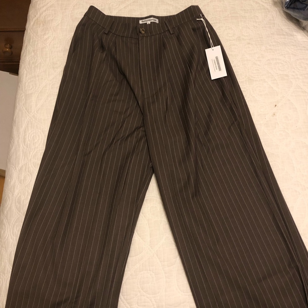 Reformation Mason Pant, Chocolate Stripe